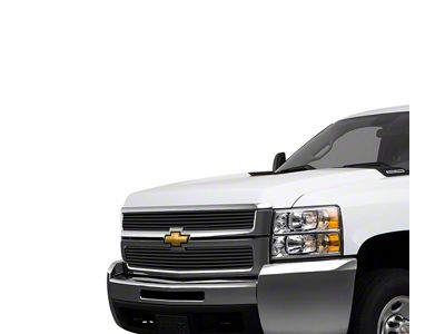 Stainless Steel Billet Upper Grille Overlay; Black (07-10 Silverado 3500 HD)