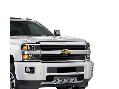 Stainless Steel Billet Upper Grille Overlay; Black (15-18 Silverado 3500 HD w/o Z71 Package, Excluding High Country)