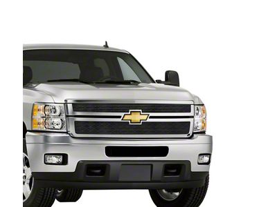 Stainless Steel Billet Upper Grille Overlay; Black (11-14 Silverado 3500 HD)