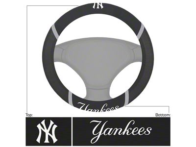 Steering Wheel Cover with New York Yankees Logo; Black (Universal; Some Adaptation May Be Required)