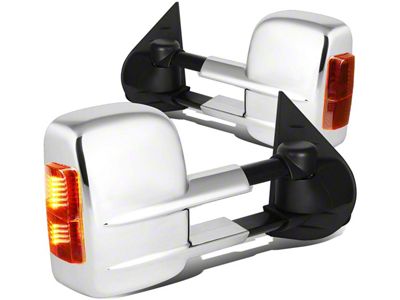 Towing Mirror; Manual; With Amber LED Signal; Chrome; Pair (07-13 Silverado 3500 HD)