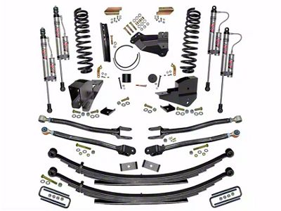 SkyJacker 4-Inch 4-Link Suspension Lift Kit with Rear Leaf Springs and ADX 2.0 Remote Reservoir Monotube Shocks (23-25 4WD 6.8L, 7.3L F-250 Super Duty w/o 4-Inch Axles, Factory LED Headlights, Onboard Scales)