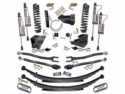 SkyJacker 4-Inch 4-Link Suspension Lift Kit with Rear Leaf Springs and ADX 2.0 Remote Reservoir Monotube Shocks (23-24 4WD 6.8L, 7.3L F-250 Super Duty w/o 4-Inch Axles, Factory LED Headlights, Onboard Scales)