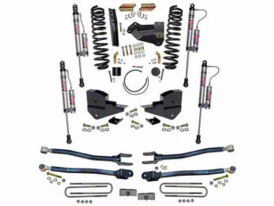 SkyJacker 4-Inch 4-Link Suspension Lift Kit with Rear Lift Blocks and ADX 2.0 Remote Reservoir Monotube Shocks (23-24 4WD 6.8L, 7.3L F-250 Super Duty w/o 4-Inch Axles, Factory LED Headlights, Onboard Scales)