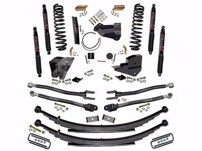 SkyJacker 4-Inch 4-Link Suspension Lift Kit with Rear Leaf Springs and Black MAX Shocks (23-24 4WD 6.7L Powerstroke F-250 Super Duty SRW w/o 4-Inch Axles, Factory LED Headlights, Onboard Scales)
