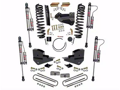 SkyJacker 4-Inch Suspension Lift Kit with Rear Lift Blocks and ADX 2.0 Remote Reservoir Monotube Shocks (23-25 4WD 6.8L, 7.3L F-250 Super Duty w/o 4-Inch Axles, Factory LED Headlights, Onboard Scales)