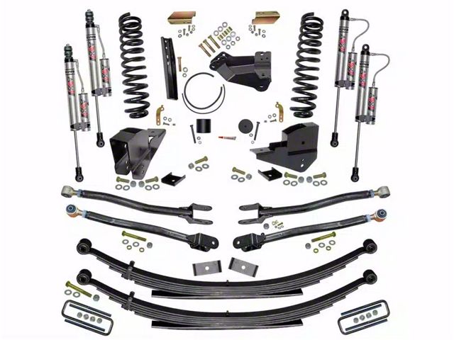SkyJacker 6-Inch 4-Link Suspension Lift Kit with Rear Leaf Springs and ADX 2.0 Remote Reservoir Monotube Shocks (23-24 4WD 6.8L, 7.3L F-250 Super Duty w/o 4-Inch Axles, Factory LED Headlights, Onboard Scales)