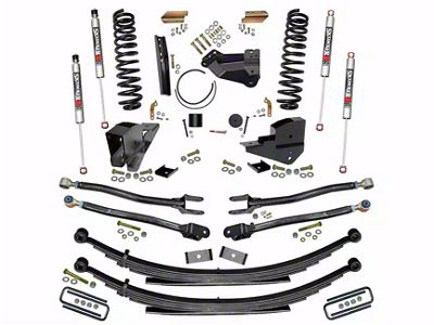 SkyJacker 6-Inch 4-Link Suspension Lift Kit with Rear Leaf Springs and M95 Performance Shocks (23-24 4WD 6.8L, 7.3L F-250 Super Duty w/o 4-Inch Axles, Factory LED Headlights, Onboard Scales)