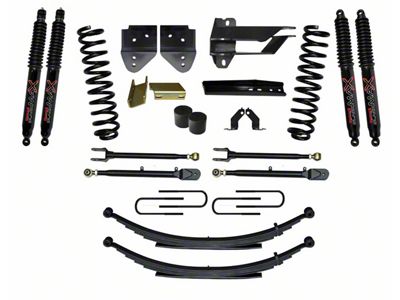 SkyJacker 4-Inch Suspension Lift Kit with 4-Link Conversion, Rear Leaf Springs and Black MAX Shocks (17-22 4WD 6.7L Powerstroke F-350 Super Duty)