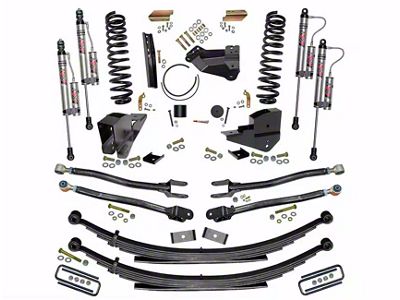 SkyJacker 4-Inch 4-Link Suspension Lift Kit with Rear Leaf Springs and ADX 2.0 Remote Reservoir Monotube Shocks (23-24 4WD 6.8L, 7.3L F-350 Super Duty SRW w/o 4-Inch Axles, Factory LED Headlights, Onboard Scales)