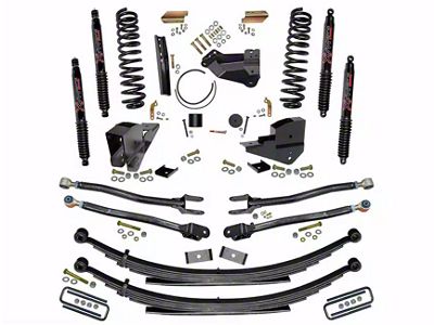 SkyJacker 4-Inch 4-Link Suspension Lift Kit with Rear Leaf Springs and Black MAX Shocks (23-25 4WD 6.8L, 7.3L F-350 Super Duty SRW w/o 4-Inch Axles, Factory LED Headlights, Onboard Scales)