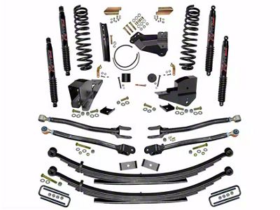 SkyJacker 4-Inch 4-Link Suspension Lift Kit with Rear Leaf Springs and Black MAX Shocks (23-25 4WD 6.7L Powerstroke F-350 Super Duty SRW w/o 4-Inch Axles, Factory LED Headlights, Onboard Scales)