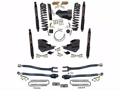SkyJacker 4-Inch 4-Link Suspension Lift Kit with Rear Lift Blocks and Black MAX Shocks (23-25 4WD 6.8L, 7.3L F-350 Super Duty SRW w/o 4-Inch Axles, Factory LED Headlights, Onboard Scales)