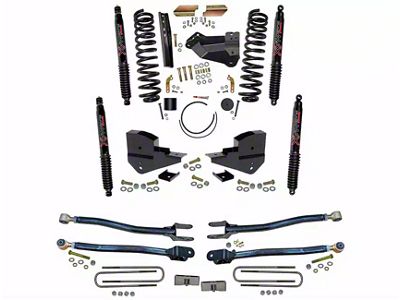 SkyJacker 4-Inch 4-Link Suspension Lift Kit with Rear Lift Blocks and Black MAX Shocks (23-24 4WD 6.8L, 7.3L F-350 Super Duty SRW w/o 4-Inch Axles, Factory LED Headlights, Onboard Scales)