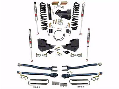 SkyJacker 4-Inch 4-Link Suspension Lift Kit with Rear Lift Blocks and M95 Monotube Shocks (23-24 4WD 6.8L, 7.3L F-350 Super Duty SRW w/o 4-Inch Axles, Factory LED Headlights, Onboard Scales)