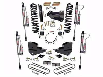 SkyJacker 4-Inch Suspension Lift Kit with Rear Lift Blocks and ADX 2.0 Remote Reservoir Monotube Shocks (23-24 4WD 6.8L, 7.3L F-350 Super Duty SRW w/o 4-Inch Axles, Factory LED Headlights, Onboard Scales)
