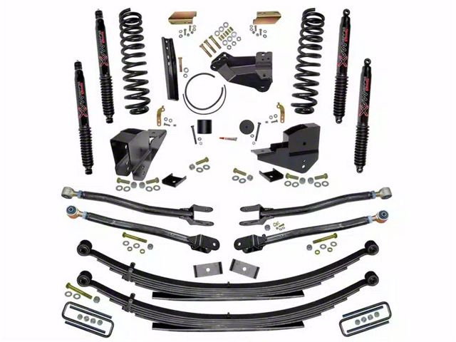 SkyJacker 6-Inch 4-Link Suspension Lift Kit with Rear Leaf Springs and Black MAX Shocks (23-24 4WD 6.7L Powerstroke F-350 Super Duty SRW w/o 4-Inch Axles, Factory LED Headlights, Onboard Scales)
