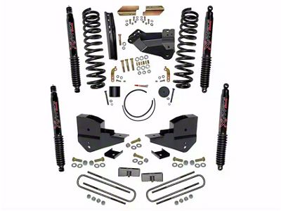 SkyJacker 6-Inch Suspension Lift Kit with Rear Lift Blocks and Black MAX Shocks (23-25 4WD 6.8L, 7.3L F-350 Super Duty SRW w/o 4-Inch Axles, Factory LED Headlights, Onboard Scales)