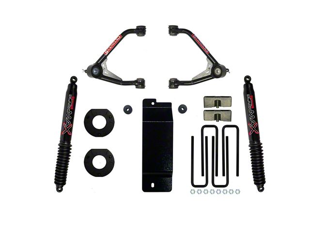 SkyJacker 3.50 to 4-Inch Upper Control Arm Lift Kit with Black MAX Shocks (14-16 4WD Sierra 1500 w/ Cast Aluminum or Stamped Steel Control Arms, Excluding Denali)