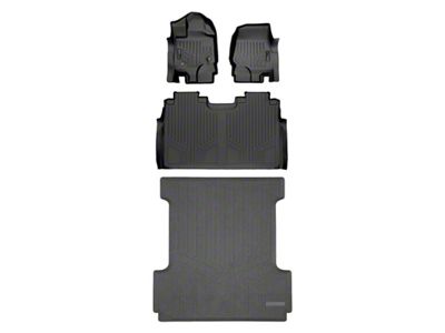 SmartLiner Smart Coverage Custom Fit Front, Rear Floor and Bed Mat Liners; Full Floor Coverage; Black (15-25 F-150 SuperCrew w/ 5-1/2-Foot Bed, Front Bucket Seats, w/o Rear Under Seat Storage & Vinyl Flooring, Excluding PowerBoost)
