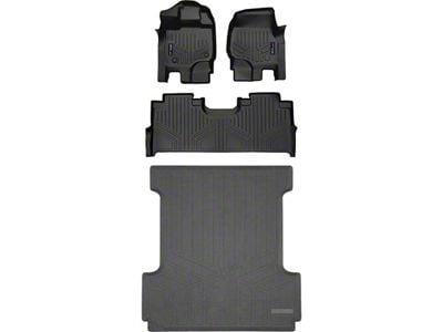 SmartLiner Smart Coverage Custom Fit Front, Rear Floor and Bed Mat Liners; Black (15-25 F-150 SuperCrew w/ 5-1/2-Foot Bed, Front Bucket Seats, Rear Under Seat Storage & w/o Vinyl Flooring)