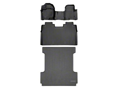 SmartLiner Smart Coverage Custom Fit Front Over the Hump, Rear Floor and Bed Mat Liners; Full Floor Coverage; Black (15-25 F-150 SuperCrew w/ 5-1/2-Foot Bed, Front Bench Seat, w/o Rear Under Seat Storage & Vinyl Flooring)