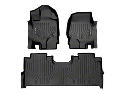 SmartLiner Smart Coverage Custom Fit Front and Rear Floor Liners; Black (15-25 F-150 SuperCrew w/ Front Bucket Seats & Rear Under Seat Storage, w/o Vinyl Flooring)