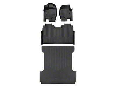 SmartLiner Smart Coverage Custom Fit Front, Rear Floor and Rubber Bed Mat Liner; Full Floor Coverage; Black (15-25 F-150 SuperCrew w/ 5-1/2-Foot Bed, Front Bucket Seats, w/o Rear Under Seat Storage & Vinyl Flooring, Excluding PowerBoost)