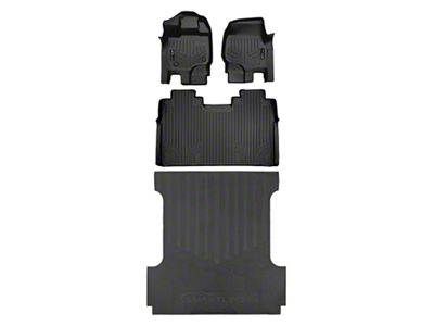 SmartLiner Smart Coverage Custom Fit Front, Rear Floor and Rubber Bed Mat Liner; Full Floor Coverage; Black (15-25 F-150 SuperCrew w/ 5-1/2-Foot Bed, Front Bench Seat, w/o Rear Under Seat Storage & Vinyl Flooring)