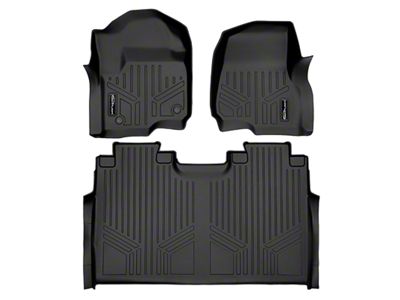 SmartLiner Smart Coverage Custom Fit Front and Rear Floor Liners; Black (17-25 F-250 Super Duty SuperCrew w/ Front Bucket Seats & w/o Floor Shifter, Under Seat Storage & Vinyl Flooring)