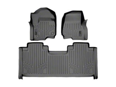 SmartLiner Smart Coverage Custom Fit Front and Rear Floor Liners; Gray (17-26 F-350 Super Duty SuperCab w/ Front Bucket Seats & w/o Floor Shifter & Vinyl Flooring)