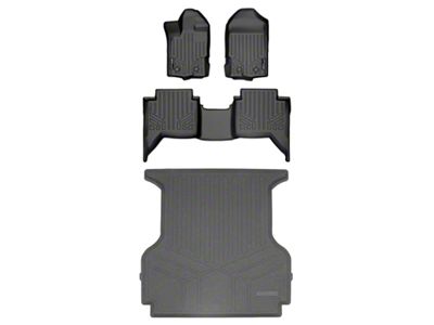 SmartLiner Smart Coverage Custom Fit Front, Rear Floor and Bed Mat Liners; Black (19-23 Ranger SuperCrew w/ 5-Foot Bed)
