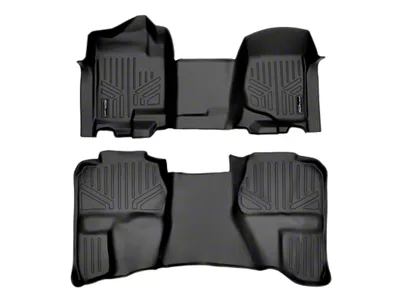 SmartLiner Smart Coverage Custom Fit Front Over the Hump and Rear Floor Liners; Black (07-13 Sierra 1500 Extended Cab w/ Front Bench Seats & w/o Floor Shifter & Vinyl Flooring)