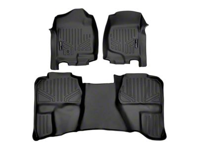 SmartLiner Smart Coverage Custom Fit Front and Rear Floor Liners; Black (07-14 Sierra 2500 HD Extended Cab w/o Floor Shifter & Vinyl Flooring)