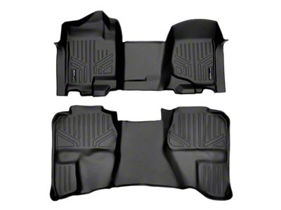 SmartLiner Smart Coverage Custom Fit Front Over the Hump and Rear Floor Liners; Black (07-14 Sierra 2500 HD Extended Cab w/ Front Bench Seats & w/o Floor Shifter & Vinyl Flooring)