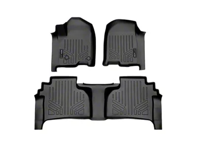 SmartLiner Smart Coverage Custom Fit Front and Rear Floor Liners; Black (20-26 Sierra 2500 HD Double Cab w/ Bucket Seats & Rear Under Seat Storage, w/o Vinyl Flooring)