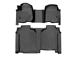 SmartLiner Smart Coverage Custom Fit Front Over the Hump and Rear Floor Liners; Black (19-26 Silverado 1500 Crew Cab w/ Carpet Floor, Front Bench Seat & w/o Under Seat Storage)