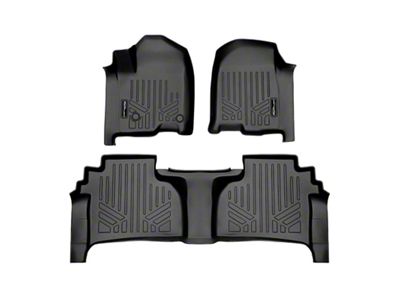 SmartLiner Smart Coverage Custom Fit Front and Rear Floor Liners; Black (20-26 Silverado 3500 HD Double Cab w/ Bucket Seats & Rear Under Seat Storage, w/o Vinyl Flooring)