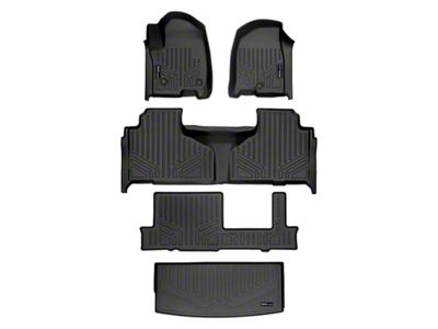 SmartLiner Smart Coverage Custom Fit Front, 2nd Row, 3rd Row Floor and Cargo Liners; Behind 3rd Row; Black (21-26 Tahoe w/ 2nd Row Bench Seat)