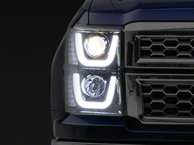 Dual Halo Projector Headlights; Gloss Black Housing; Smoked Lens (14-15 Silverado 1500)