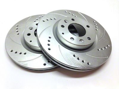 SP Performance Cross-Drilled and Slotted Rotors with Silver Zinc Plating; Front Pair (05-06 Sierra 1500 w/ Rear Drum Brakes; 07-18 Sierra 1500)