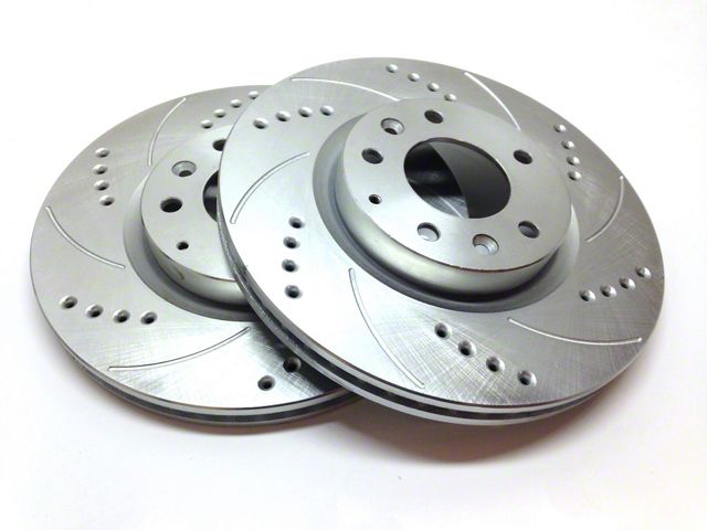 SP Performance Cross-Drilled and Slotted Rotors with Silver Zinc Plating; Rear Pair (07-18 Sierra 1500)