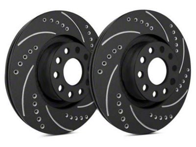 SP Performance Cross-Drilled and Slotted 6-Lug Rotors with Black ZRC Coated; Front Pair (91-96 4WD Dakota; 97-02 Dakota)
