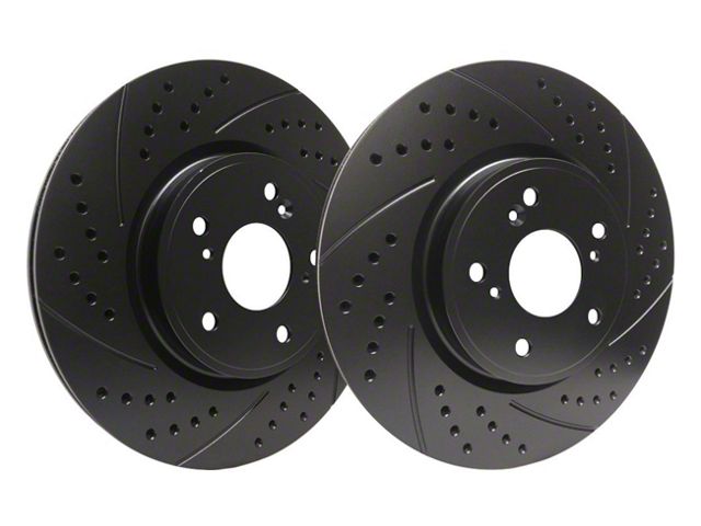 SP Performance Double Drilled and Slotted 6-Lug Rotors with Black ZRC Coated; Rear Pair (12-14 F-150; 15-20 F-150 w/ Manual Parking Brake)