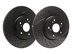 SP Performance Double Drilled and Slotted 6-Lug Rotors with Black ZRC Coated; Rear Pair (12-14 F-150; 15-20 F-150 w/ Manual Parking Brake)
