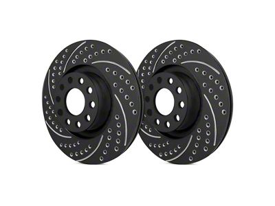 SP Performance Double Drilled and Slotted 7-Lug Rotors with Black ZRC Coating; Front Pair (00-03 4WD F-150)