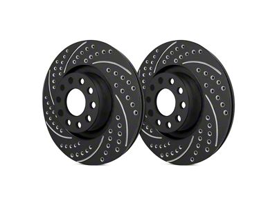 SP Performance Double Drilled and Slotted 7-Lug Rotors with Black ZRC Coated; Front Pair (00-03 4WD F-150)