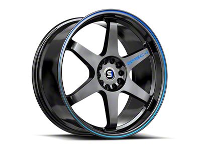 Spec-1 SPT-33 Gloss Black and Blue Line 5-Lug Wheel; 19x8.5; 38mm Offset (87-90 Dakota)