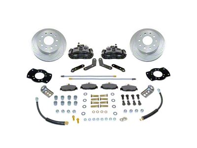 SSBC-USA Rear Disc Brake Conversion Kit with Built-In Parking Brake Assembly and Cross-Drilled/Slotted Rotors; Black Calipers (91-04 Dakota)