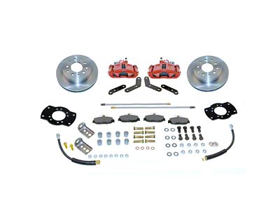 SSBC-USA Rear Disc Brake Conversion Kit with Built-In Parking Brake Assembly and Vented Rotors; Red Calipers (91-04 Dakota)